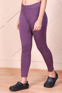 Purple Solid High-Waist Opaque Modal Tights