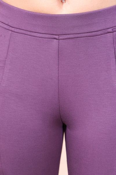 Purple Solid High-Waist Opaque Modal Tights