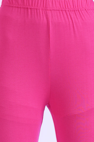 Pink Solid Plain Skinny Cotton Tights