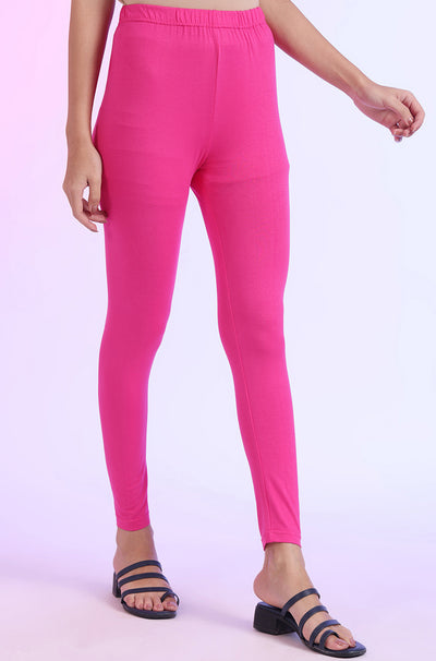 Pink Solid Plain Skinny Cotton Tights
