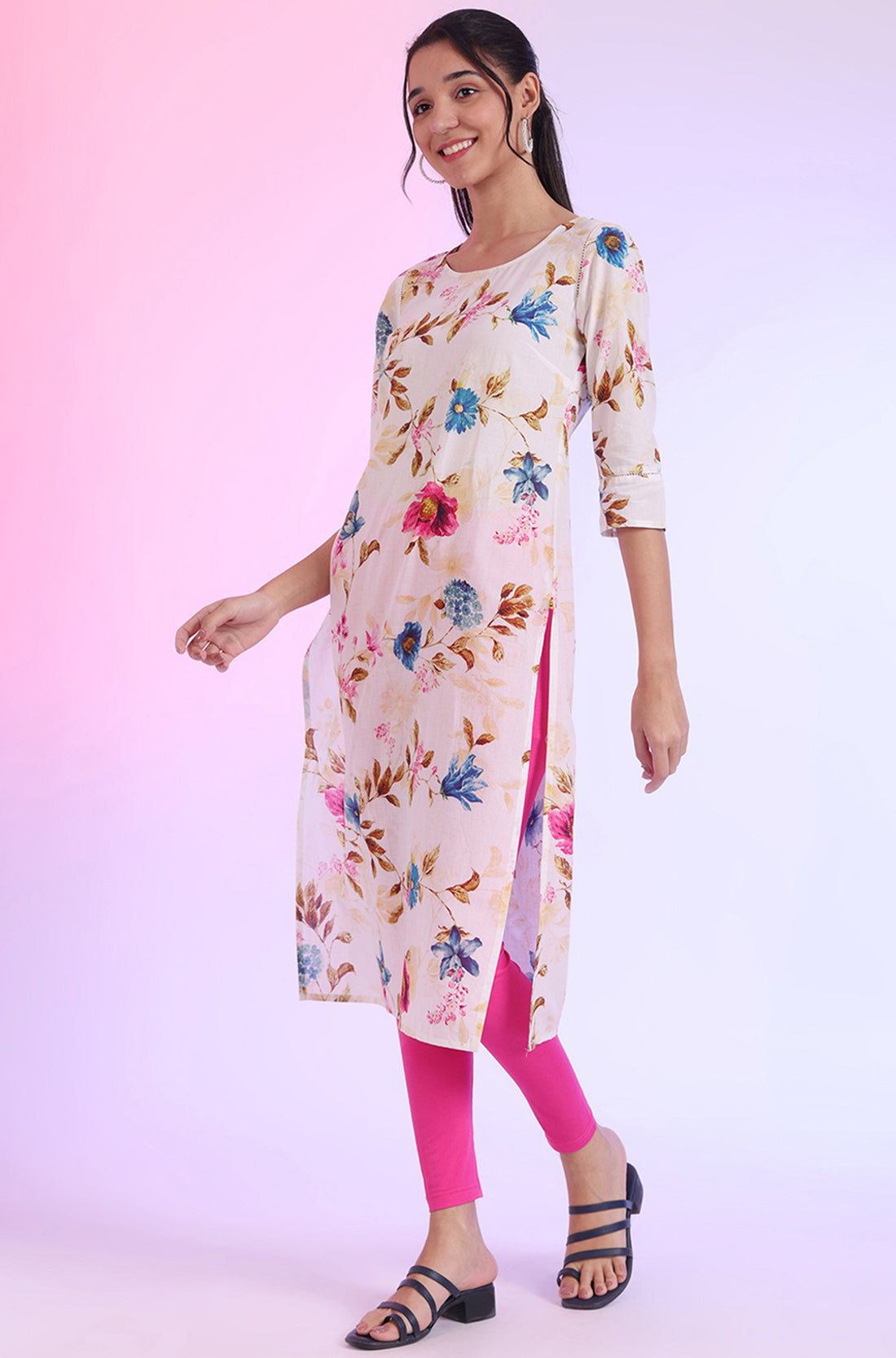 Pink Solid Plain Skinny Cotton Tights