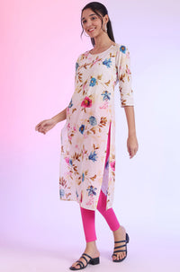 Pink Solid Plain Skinny Cotton Tights