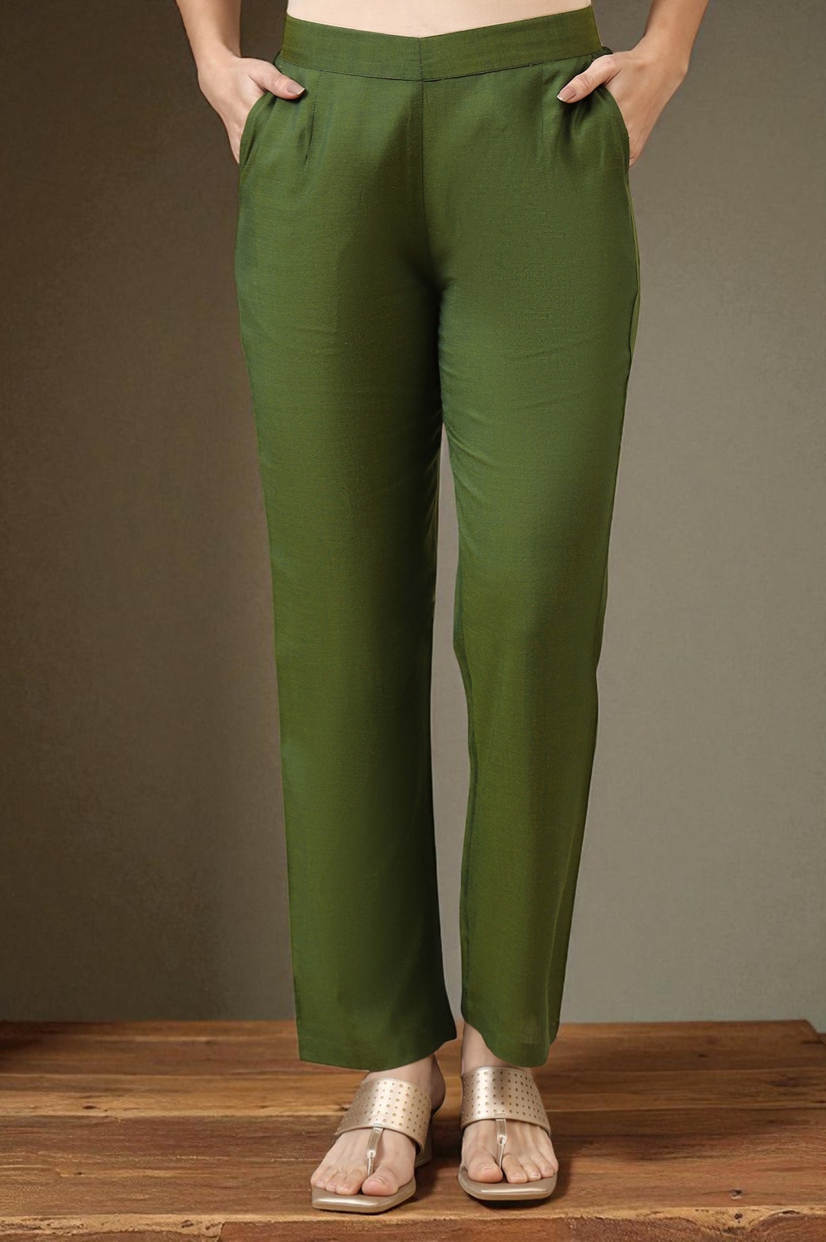 Green Solid Modal Rayon Ankle Length Palazzos - S