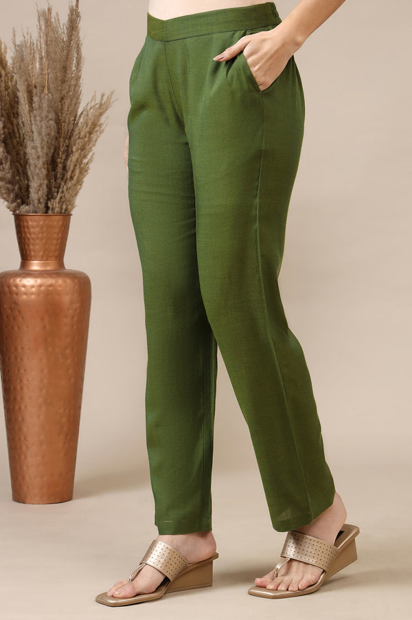 Green Solid Modal Rayon Ankle Length Palazzos