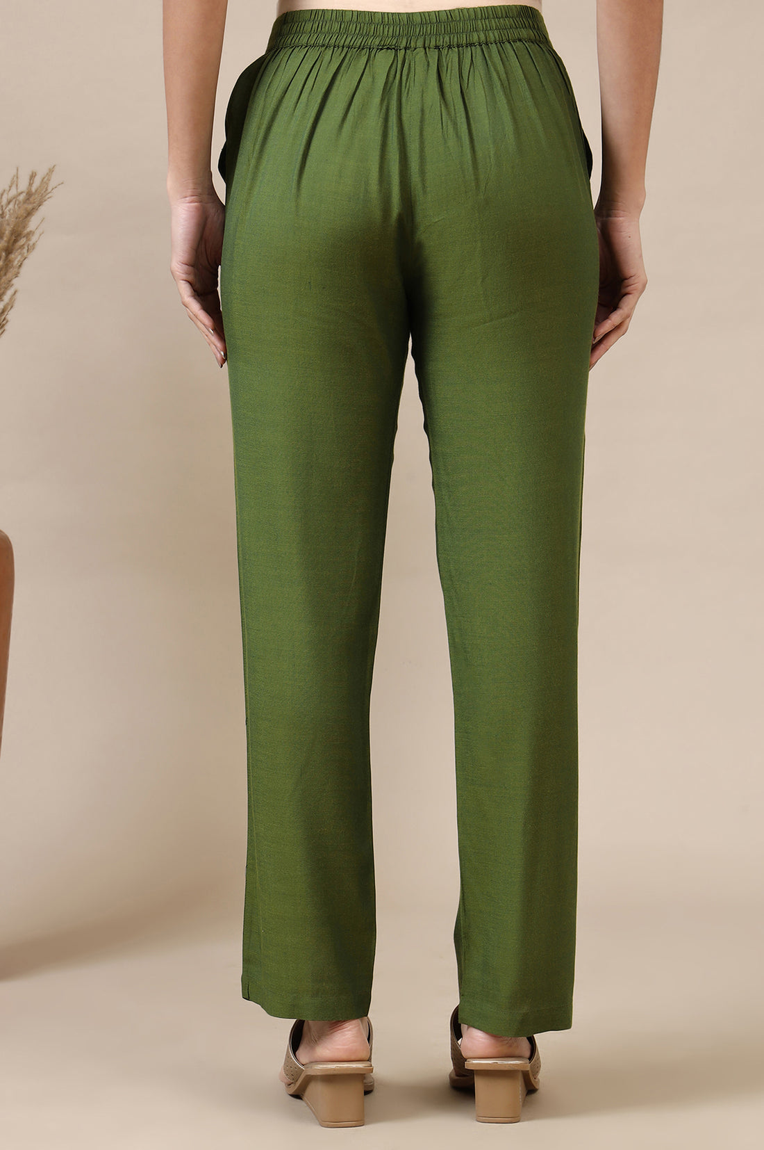 Green Solid Modal Rayon Ankle Length Palazzos