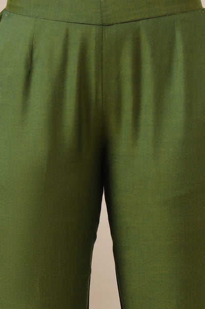 Green Solid Modal Rayon Ankle Length Palazzos