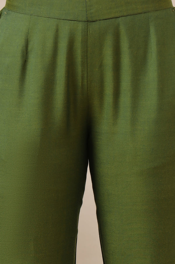 Green Solid Modal Rayon Ankle Length Palazzos