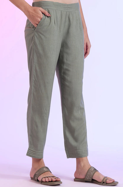 Green Solid Straight Rayon Trousers