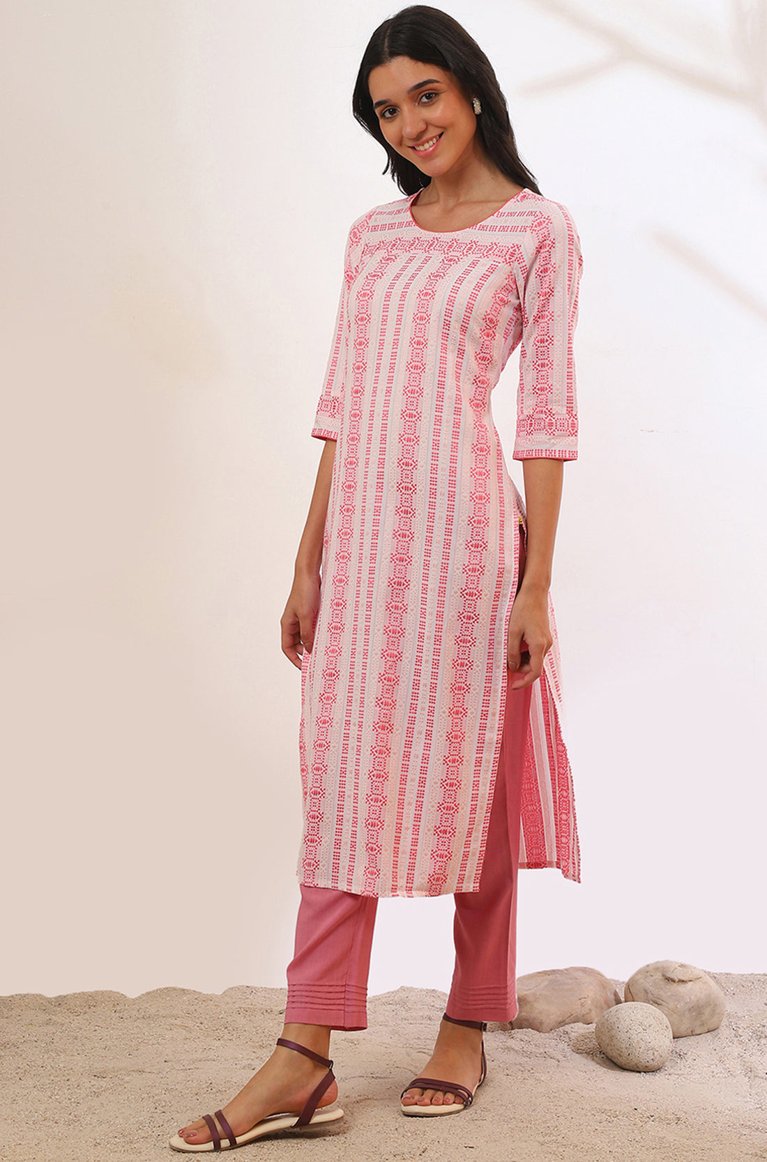 Pink Solid Straight Rayon Trousers