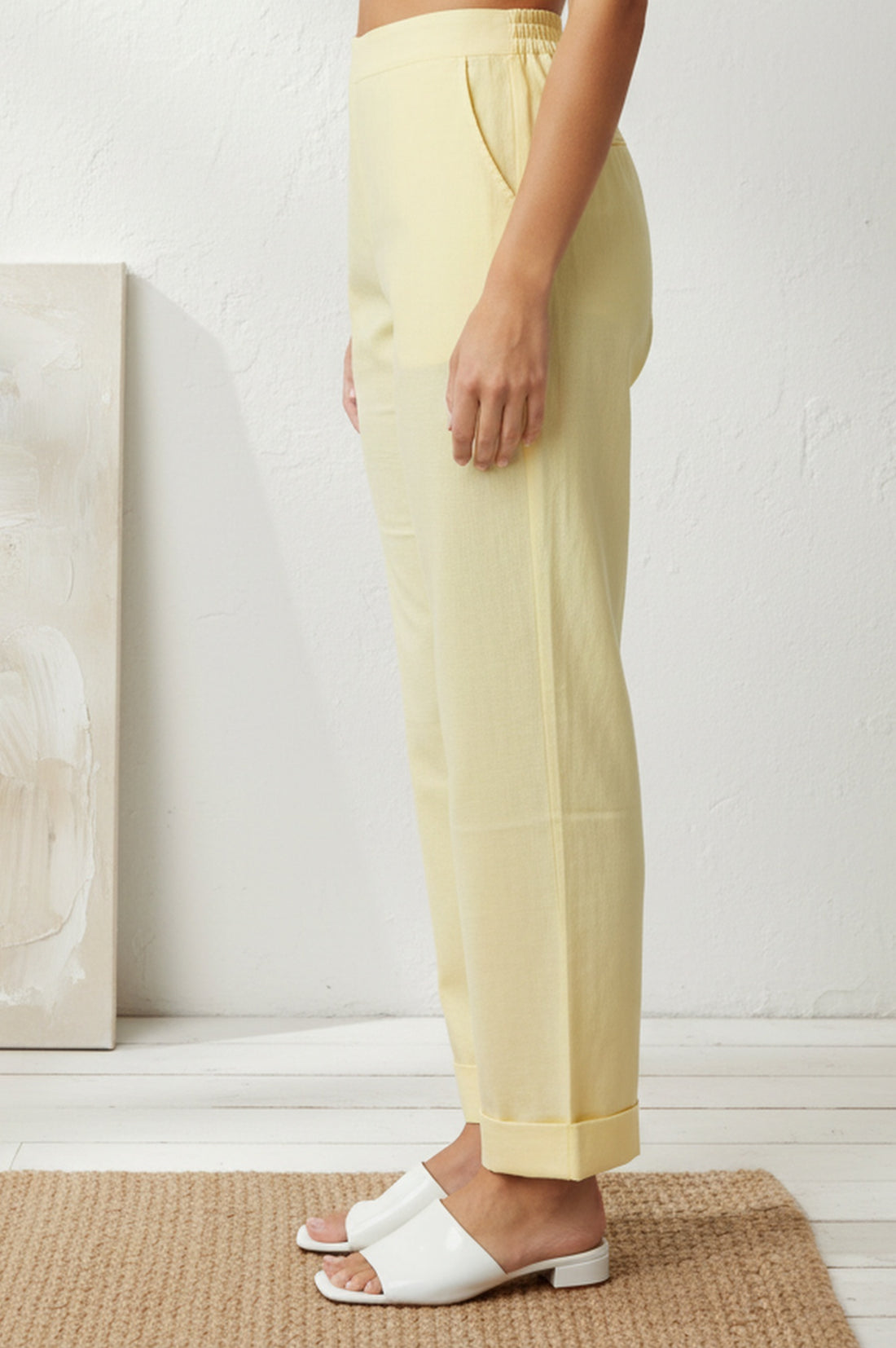 Yellow Solid Straight Ankle Length Rayon Palazzo