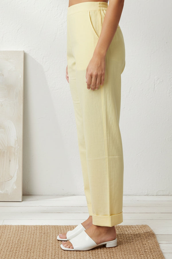 Yellow Solid Straight Ankle Length Rayon Palazzo