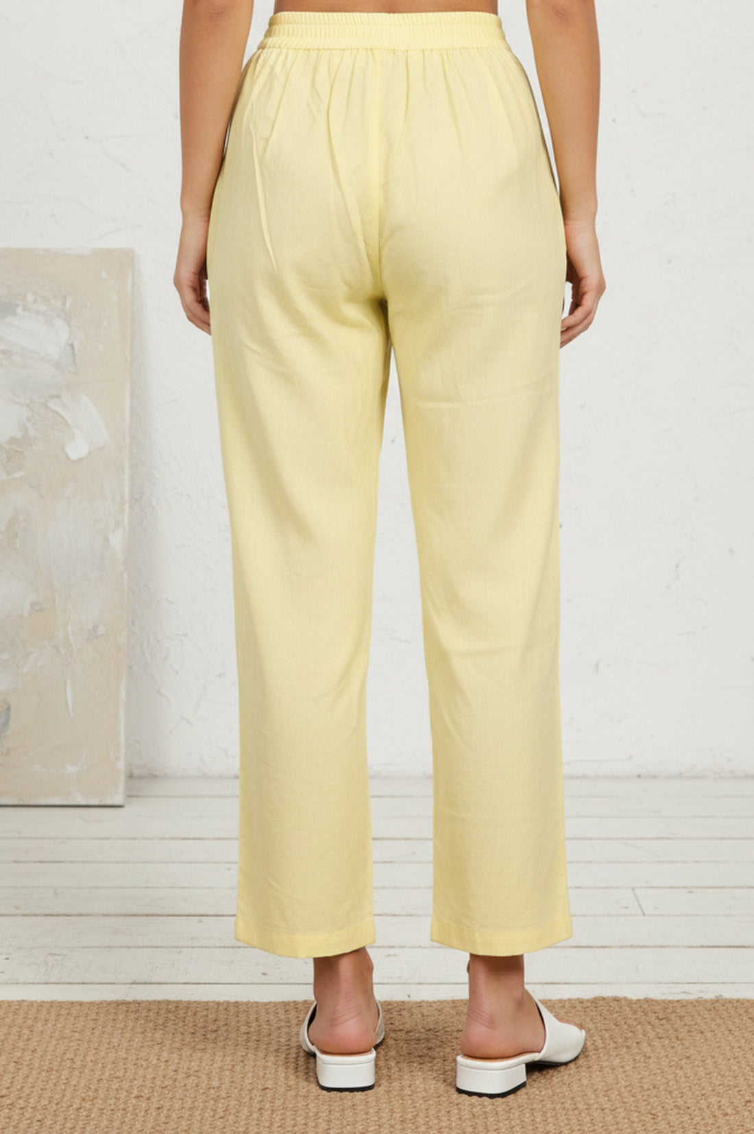 Yellow Solid Straight Ankle Length Rayon Palazzo