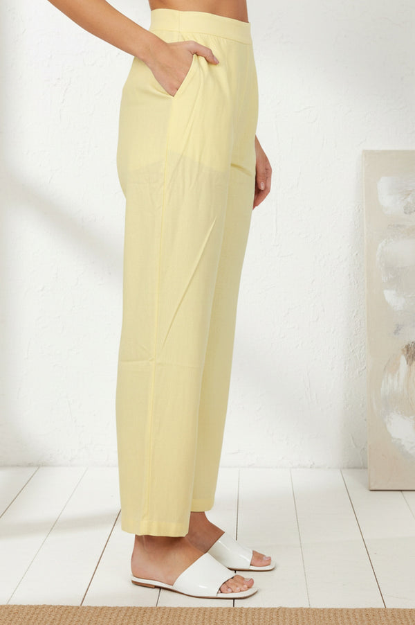 Yellow Solid Straight Ankle Length Rayon Palazzo