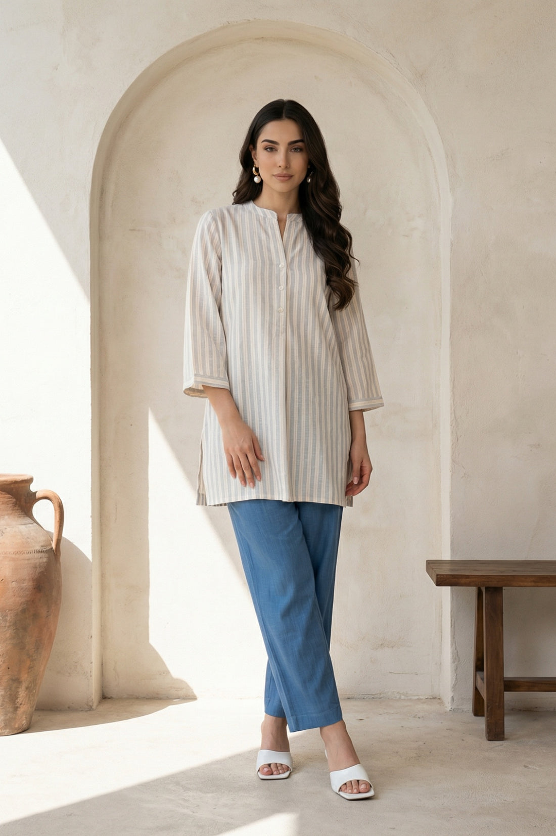 Blue Solid Ankle Length Rayon Slub Palazzo