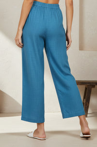 Blue Solid Ankle Length Rayon Slub Palazzo