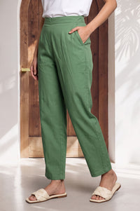Green Solid Rayon Straight Fit Ankle Length Palazzo