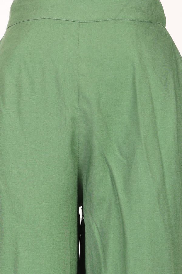 Green Solid Rayon Straight Fit Ankle Length Palazzo