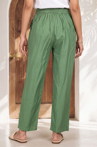 Green Solid Rayon Straight Fit Ankle Length Palazzo