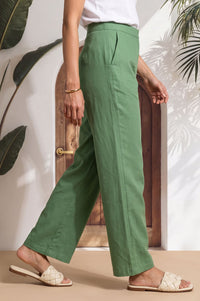 Green Solid Rayon Straight Fit Ankle Length Palazzo