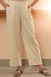 Cream Solid Straight Rayon Palazzos