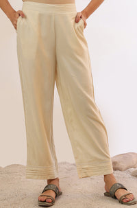 Cream Solid Straight Rayon Palazzos