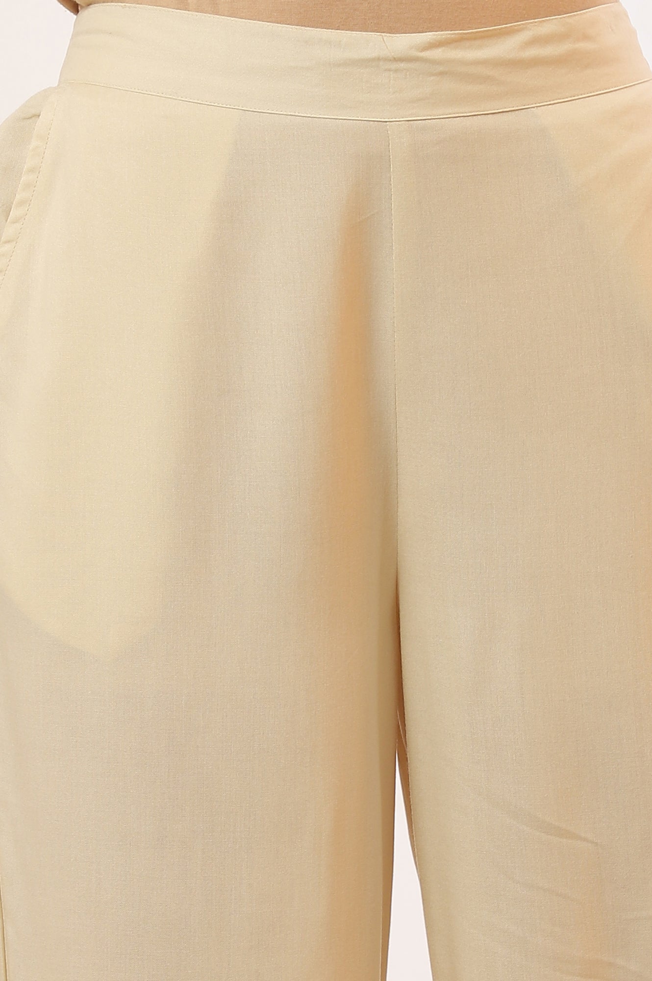 Cream Solid Straight Rayon Palazzos