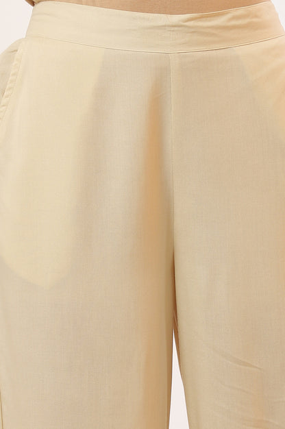 Cream Solid Straight Rayon Palazzos