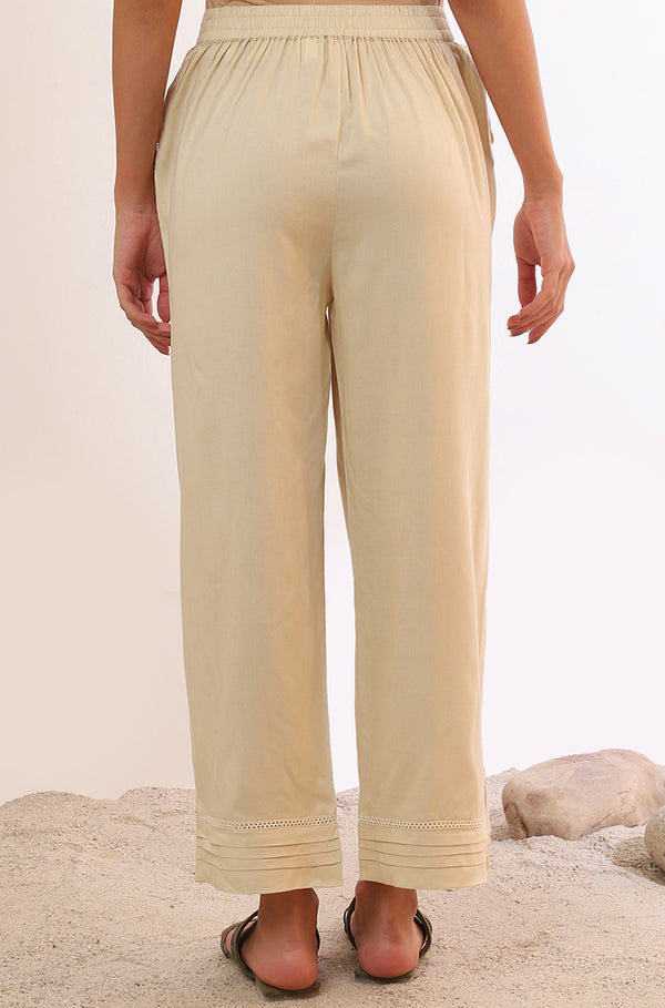 Cream Solid Straight Rayon Palazzos