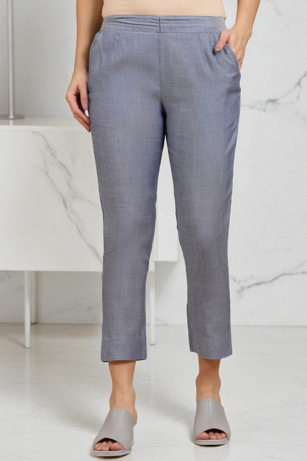 Blue Solid Rayon Trousers