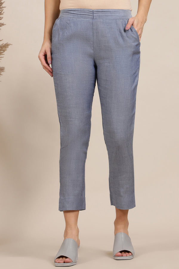 Blue Solid Rayon Trousers