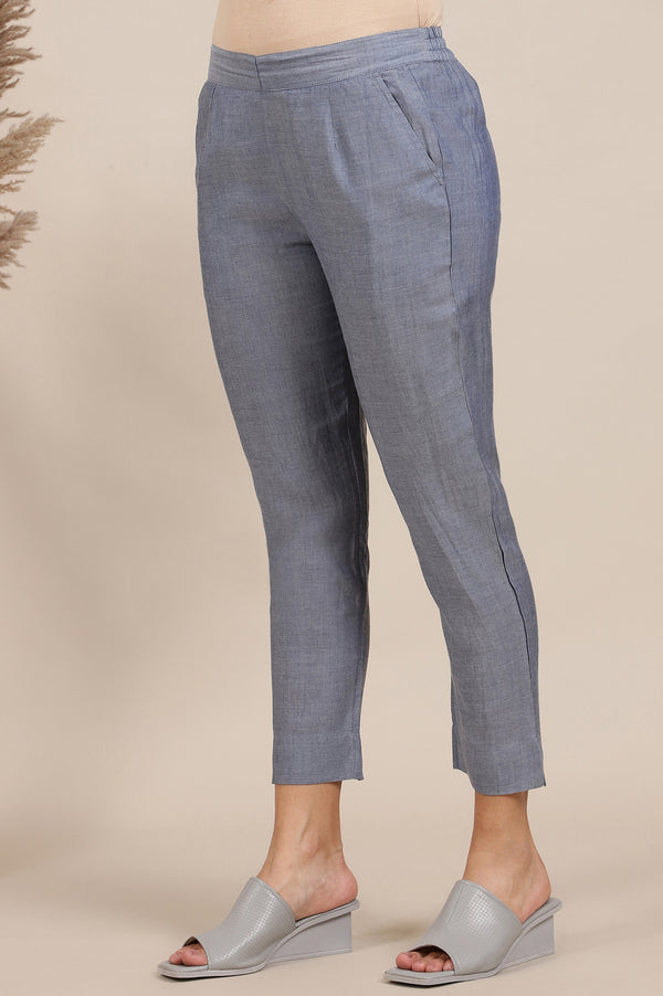Blue Solid Rayon Trousers