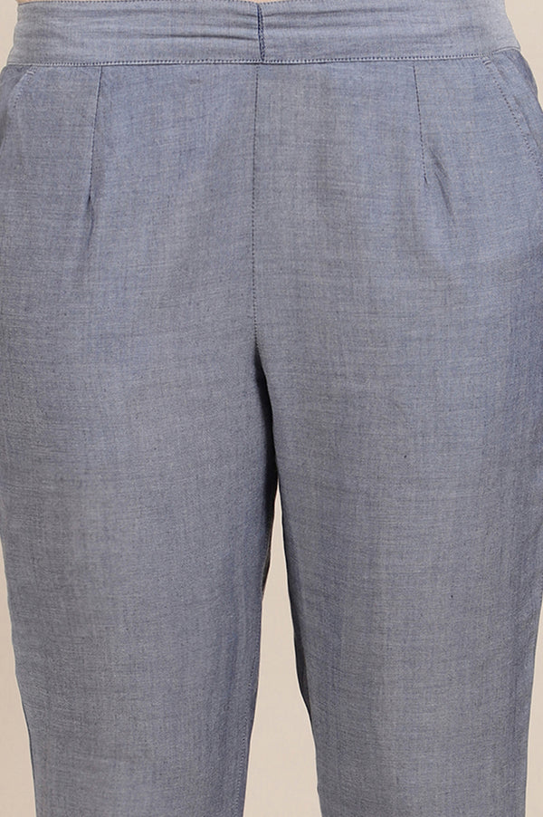 Blue Solid Rayon Trousers