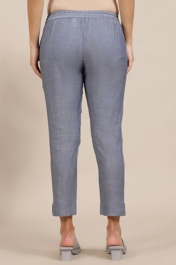 Blue Solid Rayon Trousers