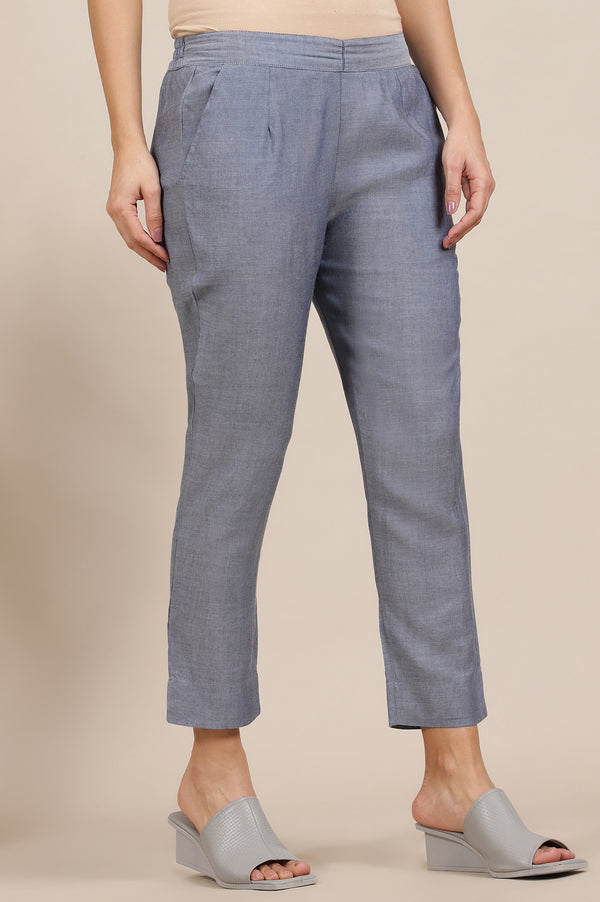Blue Solid Rayon Trousers