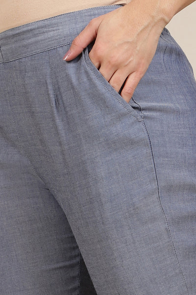 Blue Solid Rayon Trousers