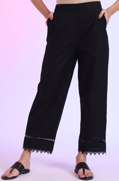 Solid Mid-Rise Cotton Blend Palazzos