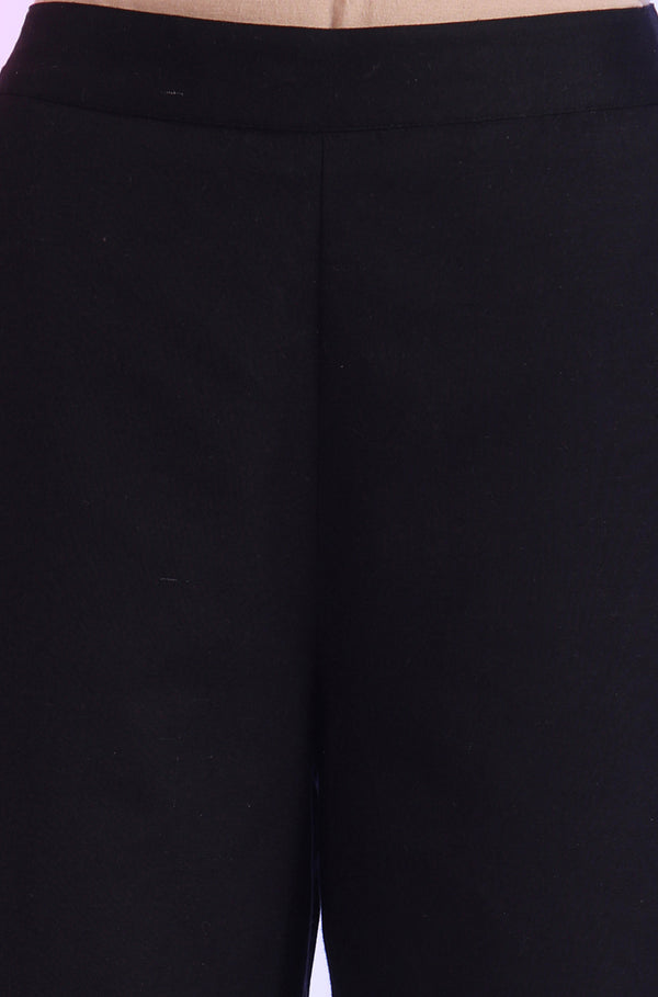 Solid Mid-Rise Cotton Blend Palazzos