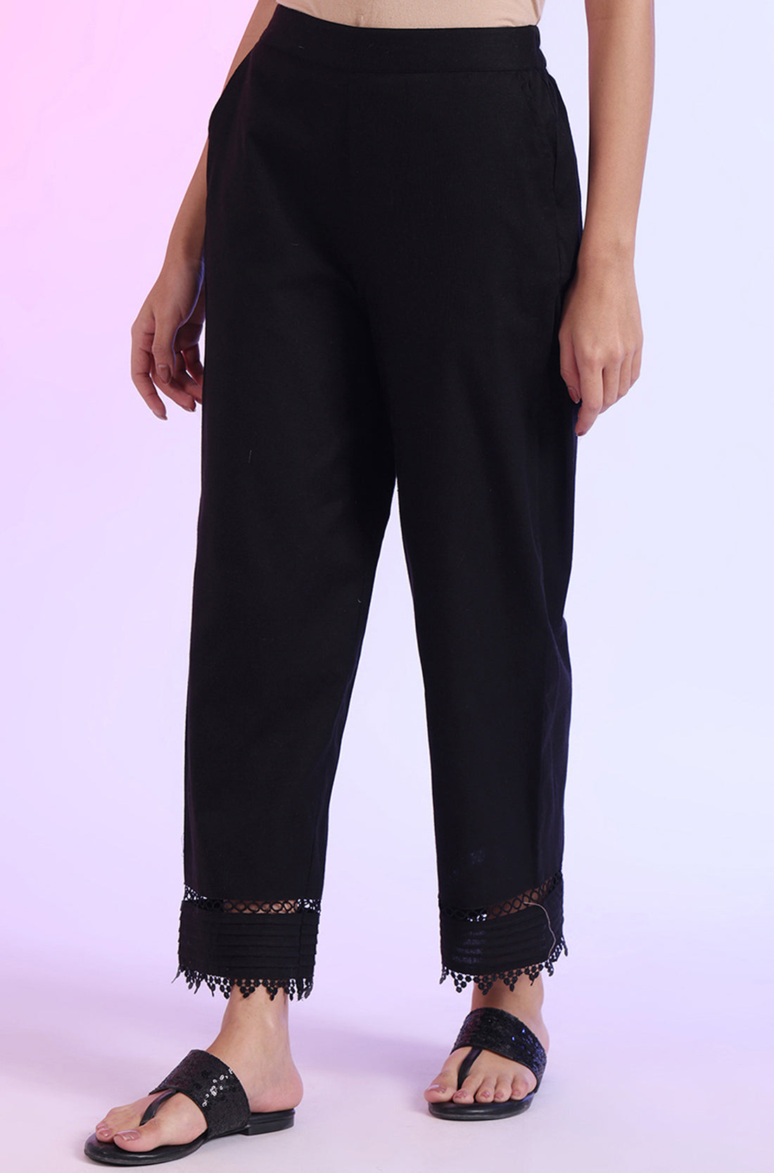 Solid Mid-Rise Cotton Blend Palazzos