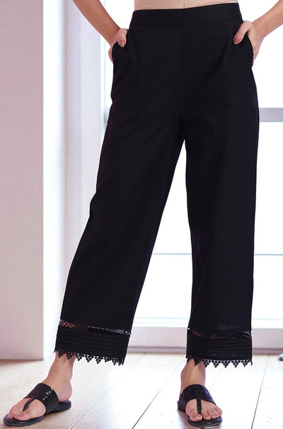 Solid Mid-Rise Cotton Blend Palazzos