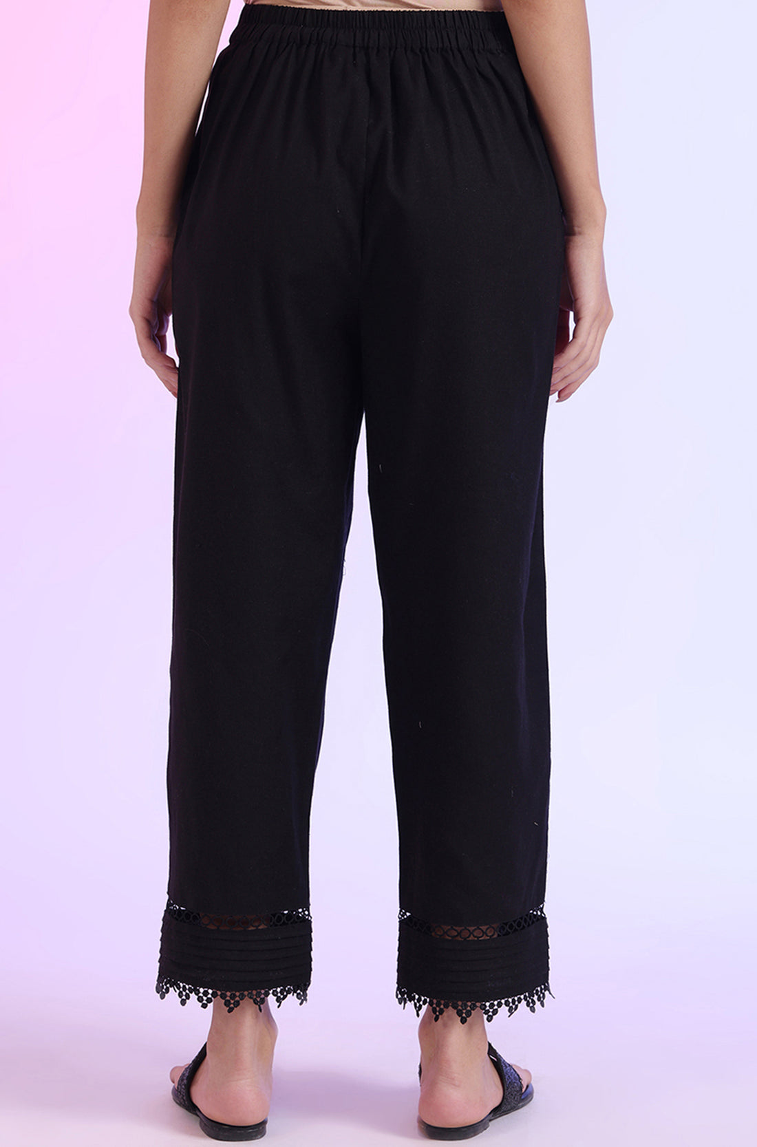 Solid Mid-Rise Cotton Blend Palazzos