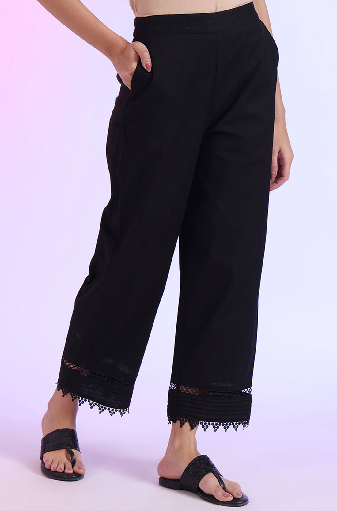 Solid Mid-Rise Cotton Blend Palazzos