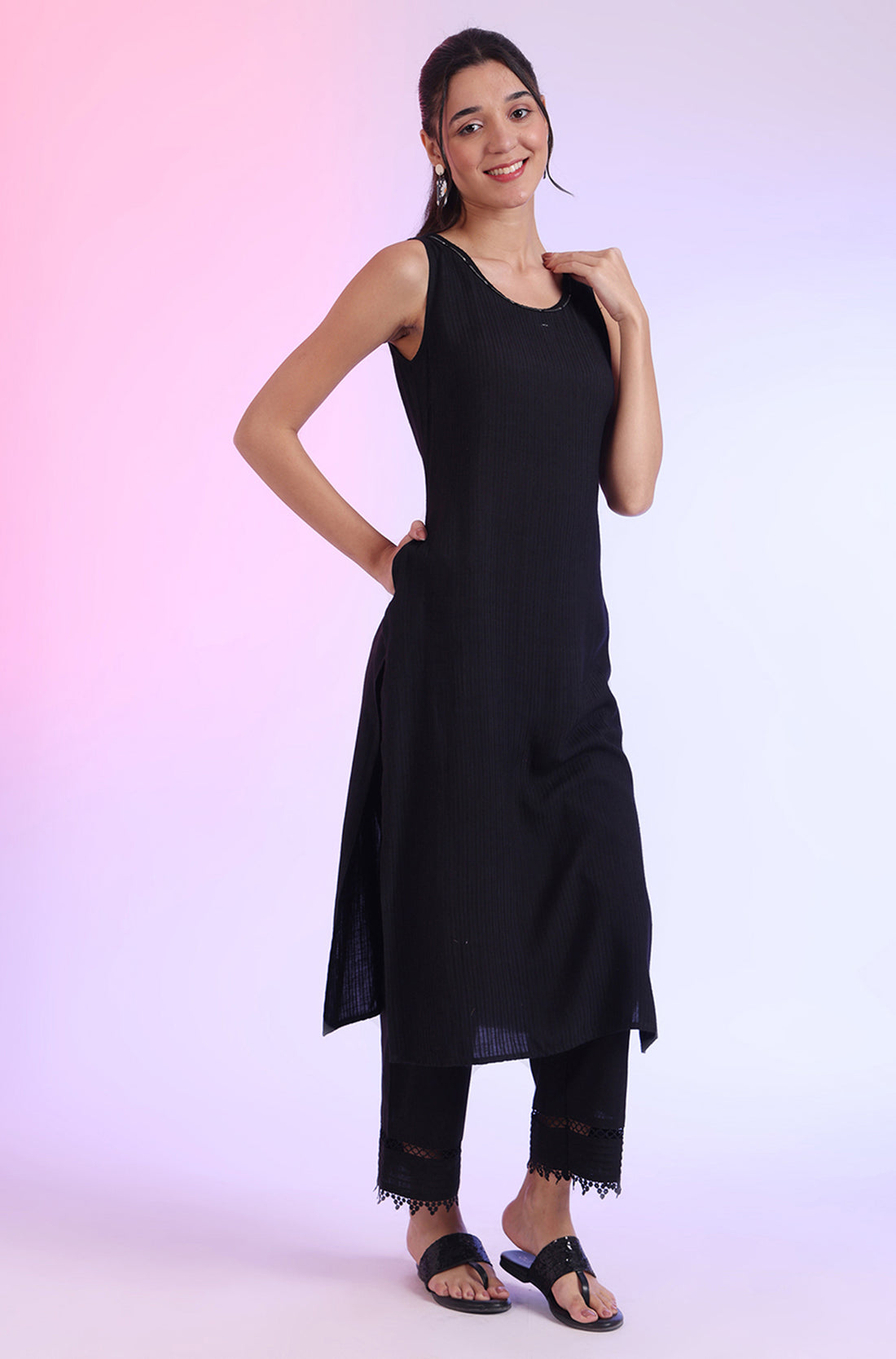 Solid Mid-Rise Cotton Blend Palazzos