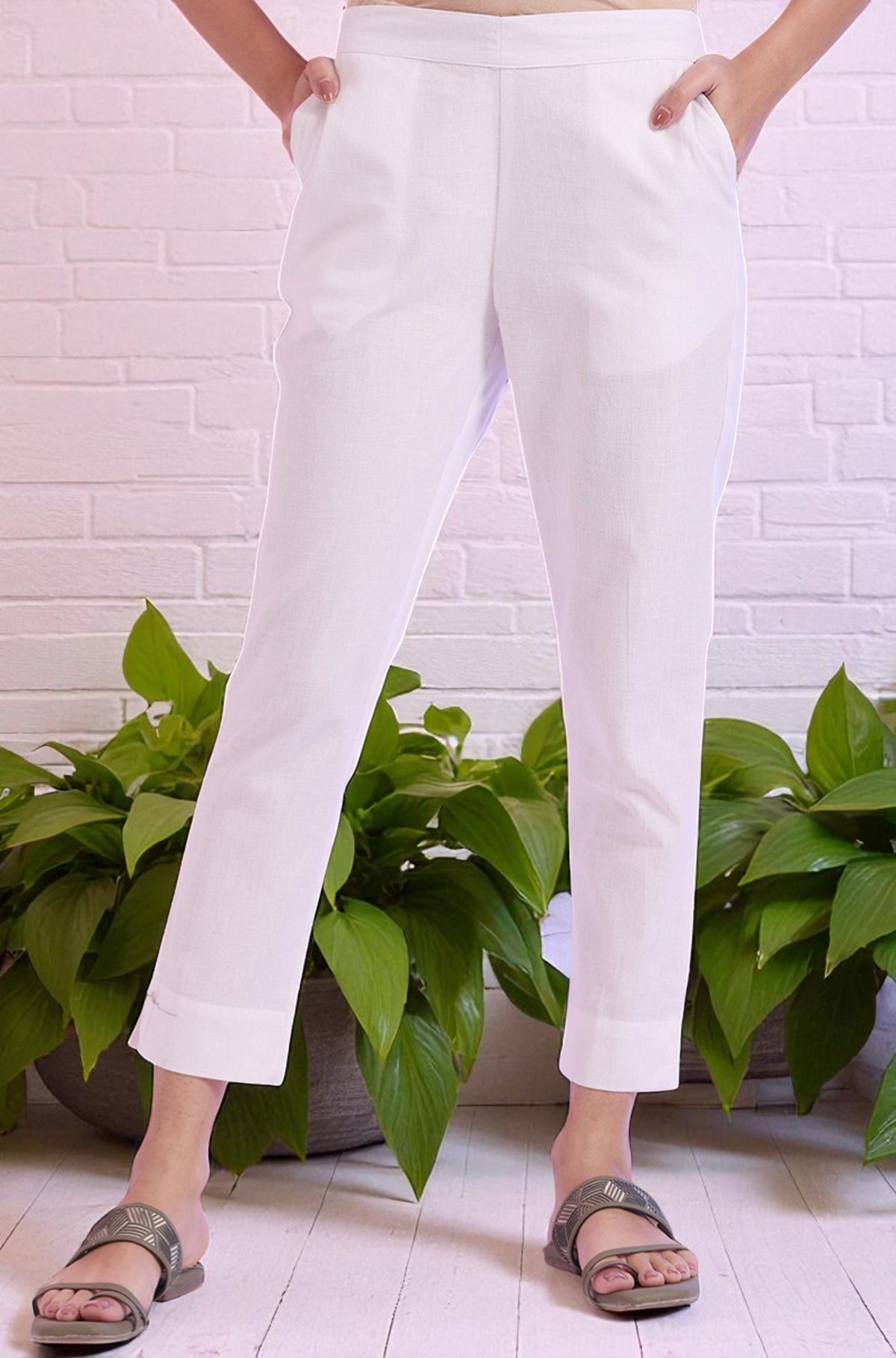 Solid Cotton Blend Palazzos - S