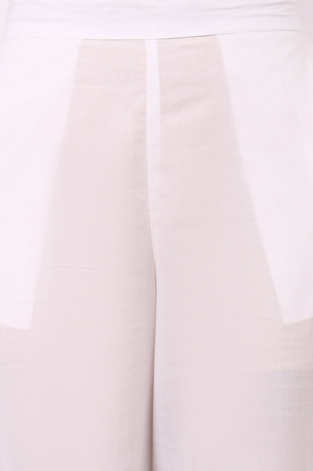 White Solid Pure Cotton Parallel Pant with Lace Hemline