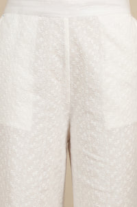 White Schiffli Embroidered Pure Cotton Flared Palazzo Pants