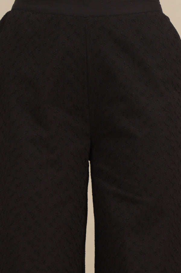 Black Schiffli Embroidered Pure Cotton Flared Palazzo Pants