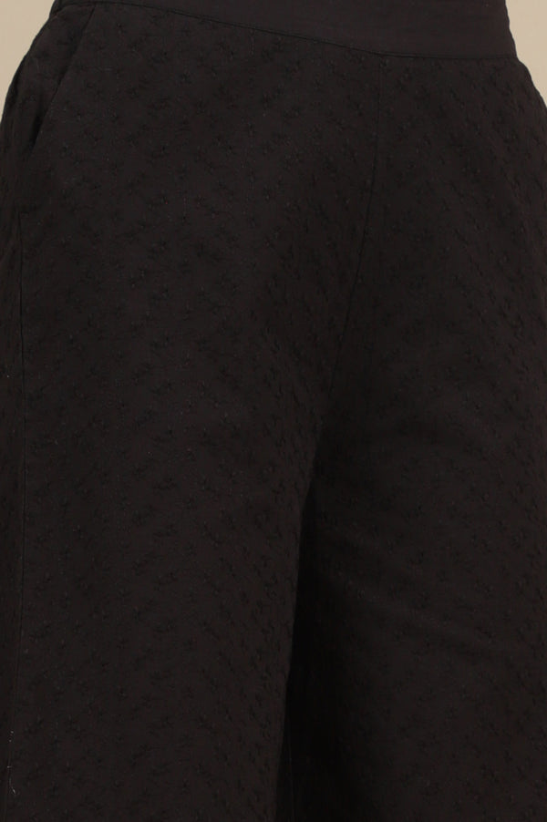 Black Schiffli Embroidered Pure Cotton Flared Palazzo Pants