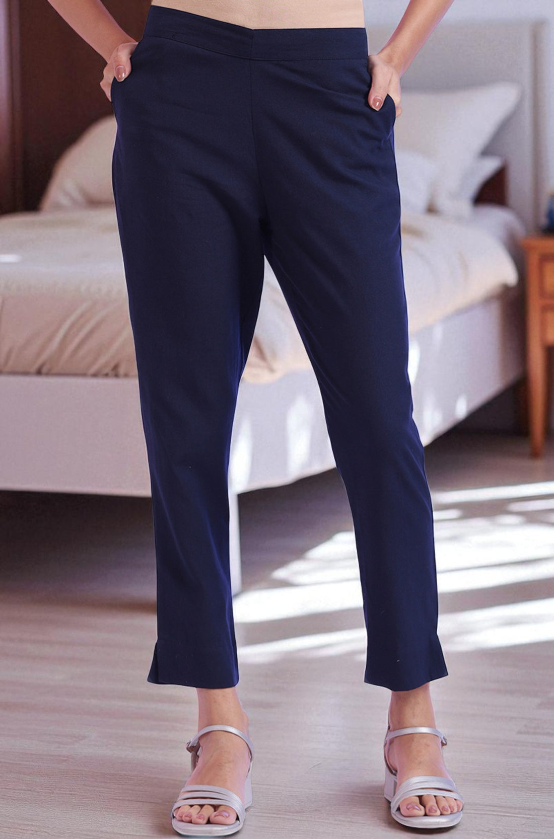 Solid Viscose Blend Trousers