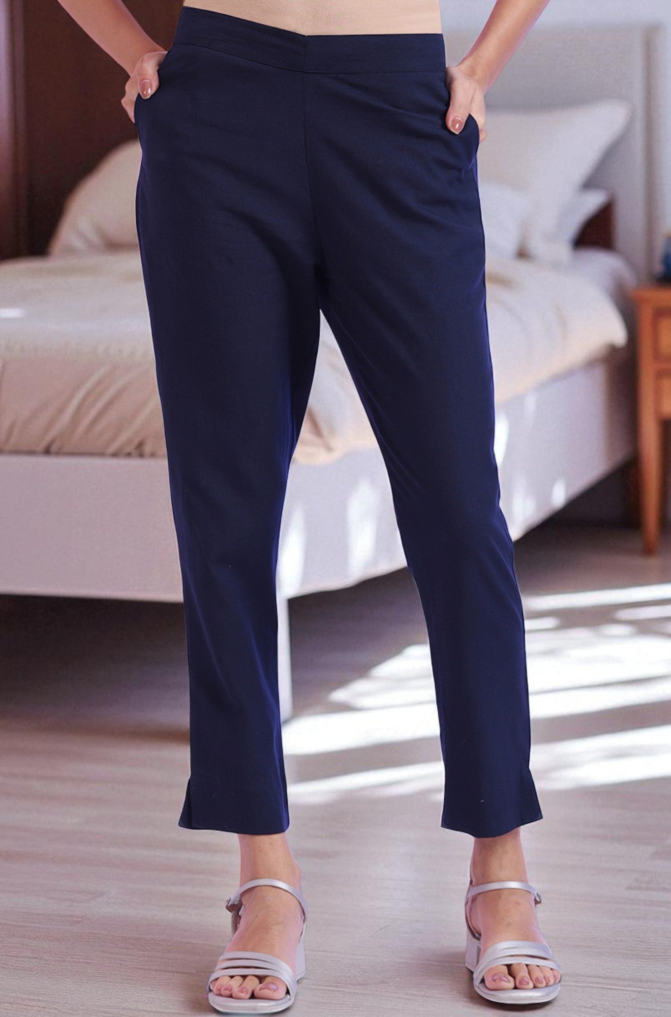 Solid Viscose Blend Trousers