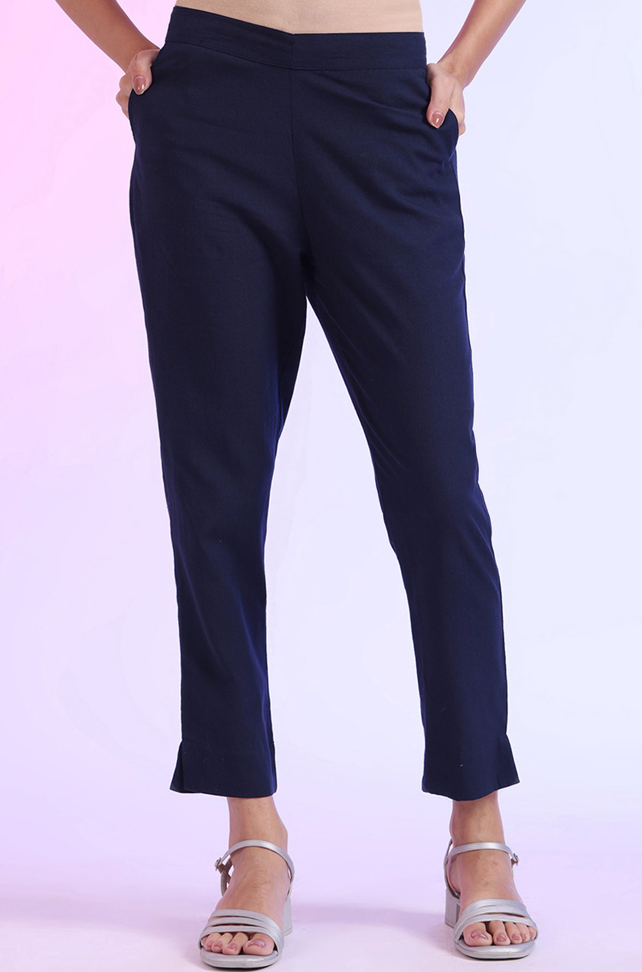 Solid Viscose Blend Trousers